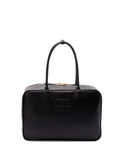 Miu Miu Leather `beau` Handbag In Black  