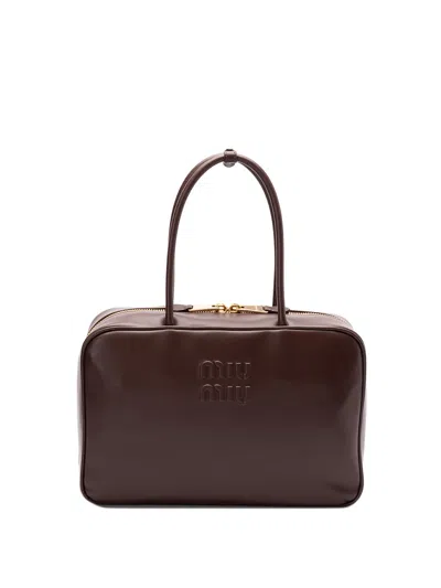 Miu Miu Leather `beau` Handbag In Brown