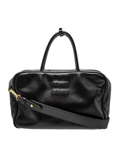 Pre-owned Miu Miu Leather Beau Large In Black