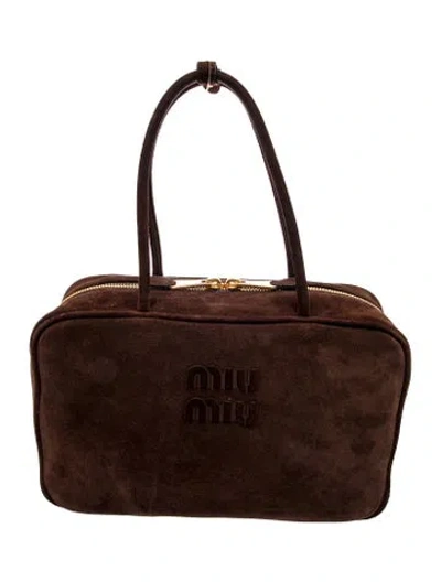 Pre-owned Miu Miu Leather Beau Large In Brown