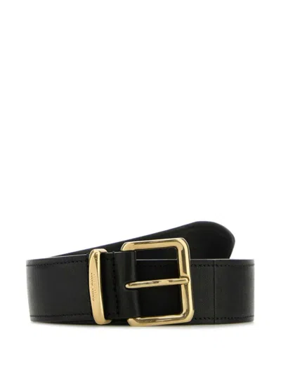 Miu Miu Adjustable Leather Belt With Gold-tone Hardware In Black
