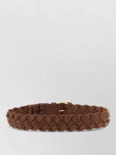 Miu Miu Leather Belt Braided Design Loop Keyring In Brown