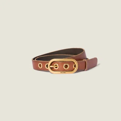 Miu Miu Leather Belt In Brown