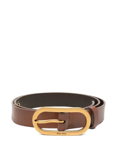 Miu Miu Leather Belt In Brown