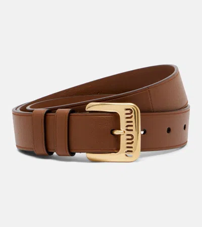 Miu Miu Cut-out Logo Leather Belt In Brown