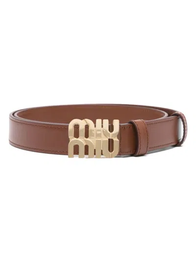 Miu Miu Leather Belt In Brown