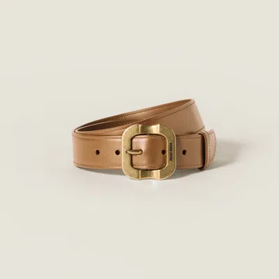 Miu Miu Leather Belt In Caramel