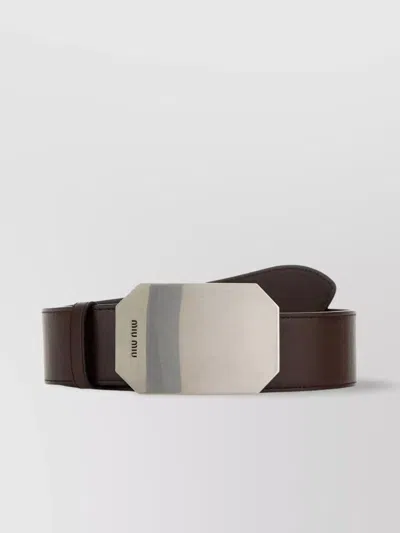 MIU MIU LEATHER BELT WITH ADJUSTABLE LENGTH AND RECTANGULAR BUCKLE