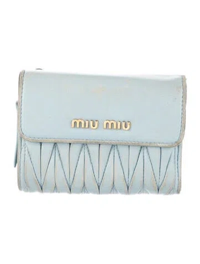 Pre-owned Miu Miu Leather Bifold Wallet In Blue