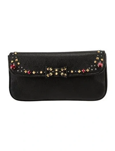 Pre-owned Miu Miu Leather Bijou Clutch In Black