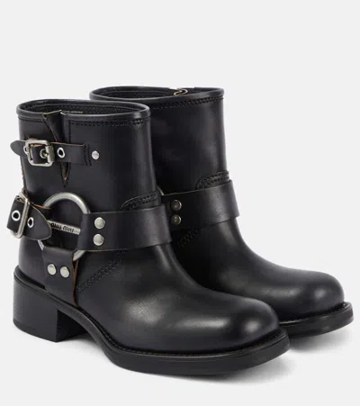 Miu Miu Leather Biker Boots In Black