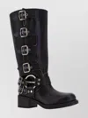 Miu Miu Leather Block Heel Boots With Metal Hardware In Black