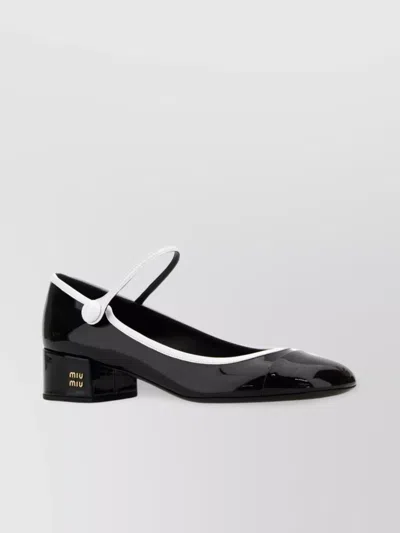 Miu Miu Leather Block Heel Pumps With Patent Finish In Black