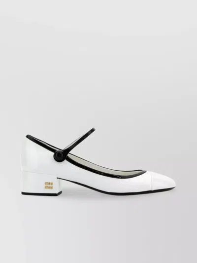 MIU MIU LEATHER BLOCK HEEL PUMPS WITH PATENT FINISH