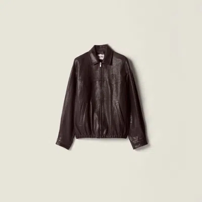 Miu Miu Leather Blouson Jacket In Brown