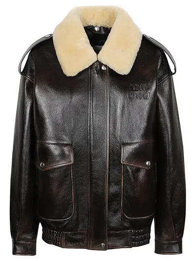 Miu Miu Coffee-coloured Leather Jacket In Brown