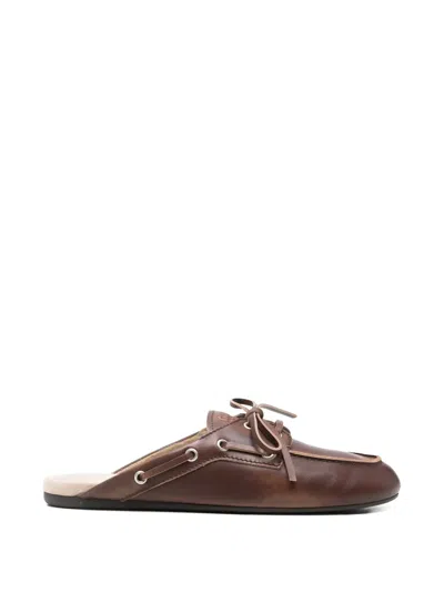 Pre-owned Miu Miu Leather Boat Mules In Brown