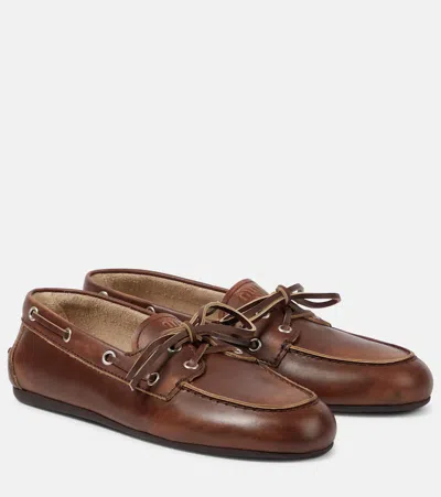Miu Miu Unlined Bleached Leather Loafers In Brown