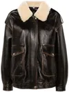 Miu Miu Leather Jacket With Shearling Collar In Brown