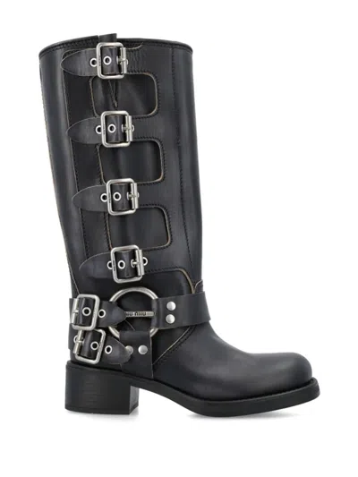 Miu Miu Leather Boots In Black
