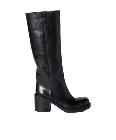 Miu Miu Leather Boots In Black