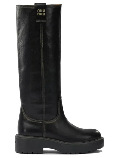 MIU MIU MIU MIU LEATHER BOOTS