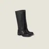 Miu Miu Logo-embossed Leather Boots In Black
