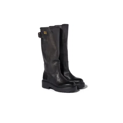 Miu Miu Leather Boots In Brown