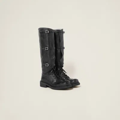 Miu Miu Multi-buckle Leather Boots In Black
