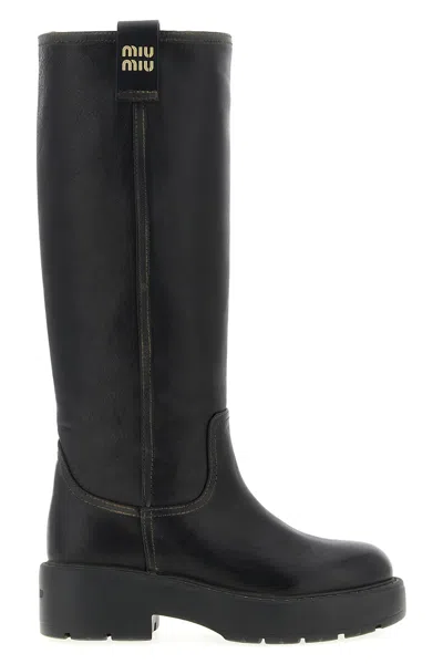 Miu Miu Leather Boots In Brown