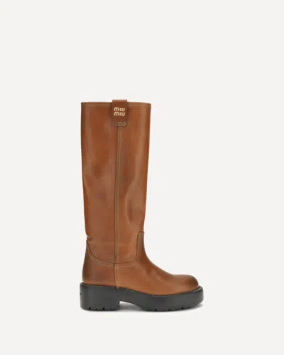 Miu Miu Leather Boots In Brown