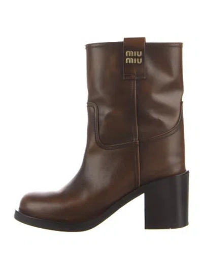 Pre-owned Miu Miu Leather Boots In Brown