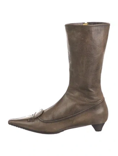 Pre-owned Miu Miu Leather Boots In Brown