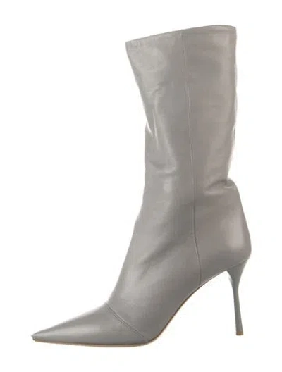 Pre-owned Miu Miu Leather Boots In Grey