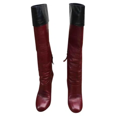 Pre-owned Miu Miu Leather Boots In Burgundy In Red