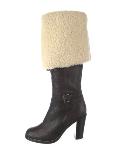Pre-owned Miu Miu Leather Boots In Neutrals