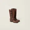 Miu Miu Stivali Buckle-detailed Leather Knee Boots In Sienna