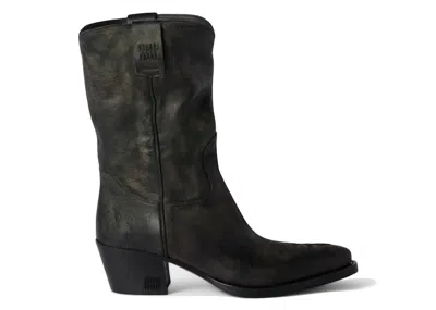 Pre-owned Miu Miu Leather Boots (women's) Sneakers In Nero