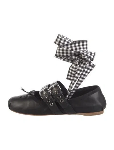 Pre-owned Miu Miu Leather Bow Accents Ballet Flats In Black
