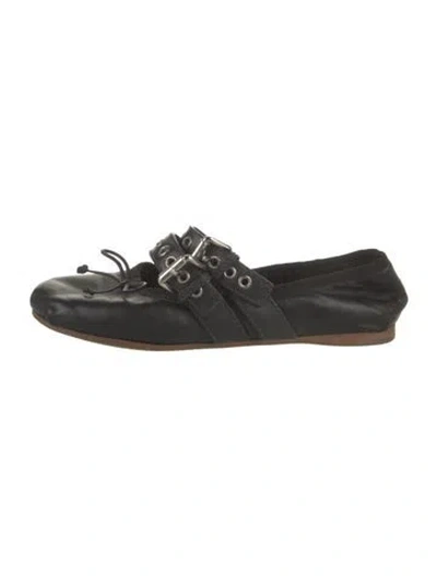 Pre-owned Miu Miu Leather Bow Accents Ballet Flats In Black