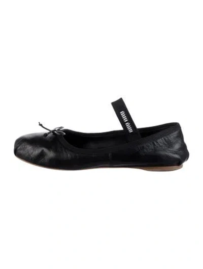Pre-owned Miu Miu Leather Bow Accents Ballet Flats In Black