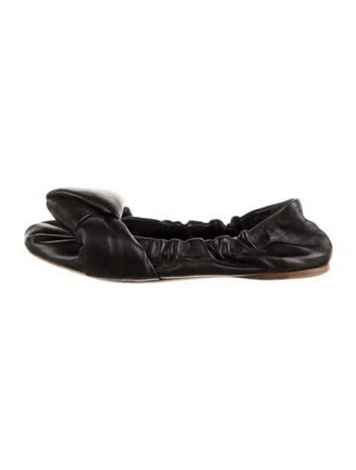 Pre-owned Miu Miu Leather Bow Accents Ballet Flats In Black