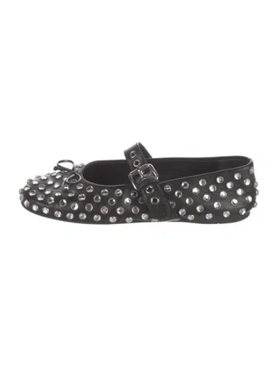 Pre-owned Miu Miu Leather Bow Accents Ballet Flats In Black