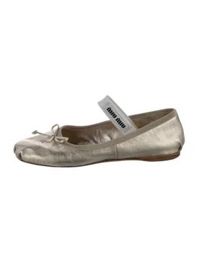 Pre-owned Miu Miu Leather Bow Accents Ballet Flats In Gold