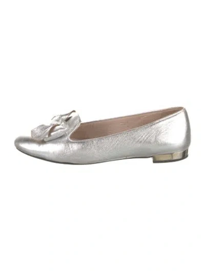 Pre-owned Miu Miu Leather Bow Accents Ballet Flats In Gray