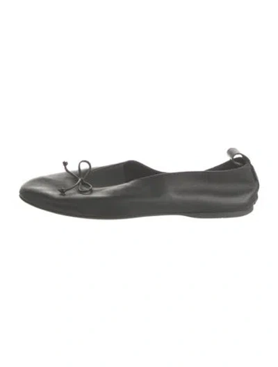 Pre-owned Miu Miu Leather Bow Accents Ballet Flats In Grey