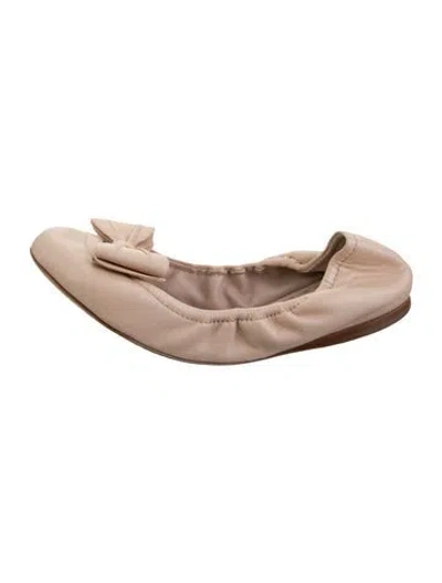Pre-owned Miu Miu Leather Bow Accents Ballet Flats In Neutrals
