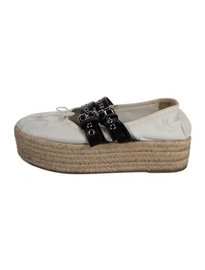 Pre-owned Miu Miu Leather Bow Accents Ballet Flats In Neutrals