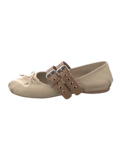 Pre-owned Miu Miu Leather Bow Accents Ballet Flats In Neutrals