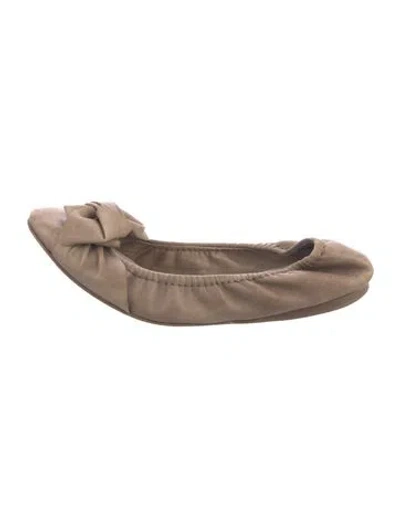 Pre-owned Miu Miu Leather Bow Accents Ballet Flats In Neutrals